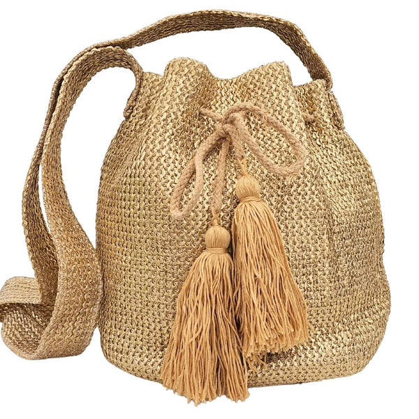 Boho Crossbody Posetaske i guldmetallic