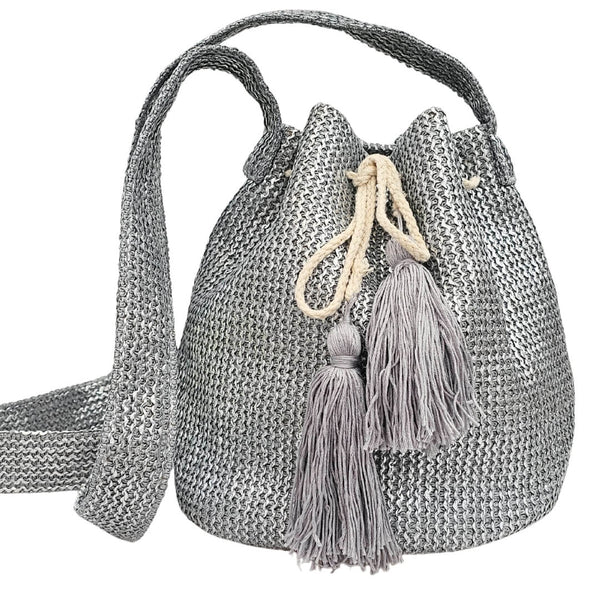 Boho Crossbody Posetaske i sølvmetallic