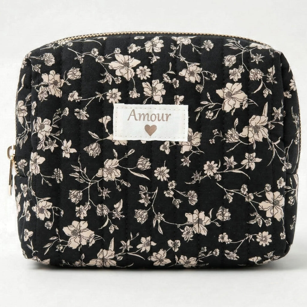 Botanique quiltet Kosmetiktaske sort blomster