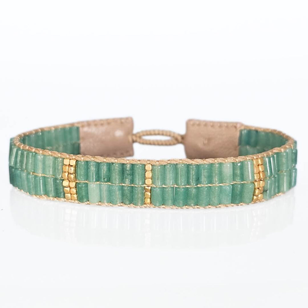 Cap Roi bredt perlevævet armbånd aventurin