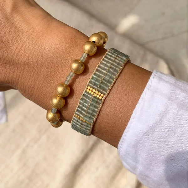 Cap Roi bredt perlevævet armbånd aventurin