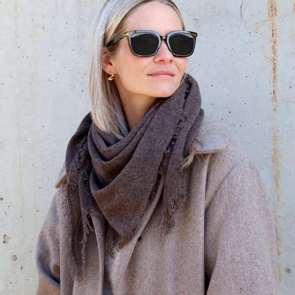 Cashmere Tørklæde frynser 100x70 coffee