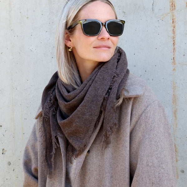 Cashmere Tørklæde frynser 100x70 coffee