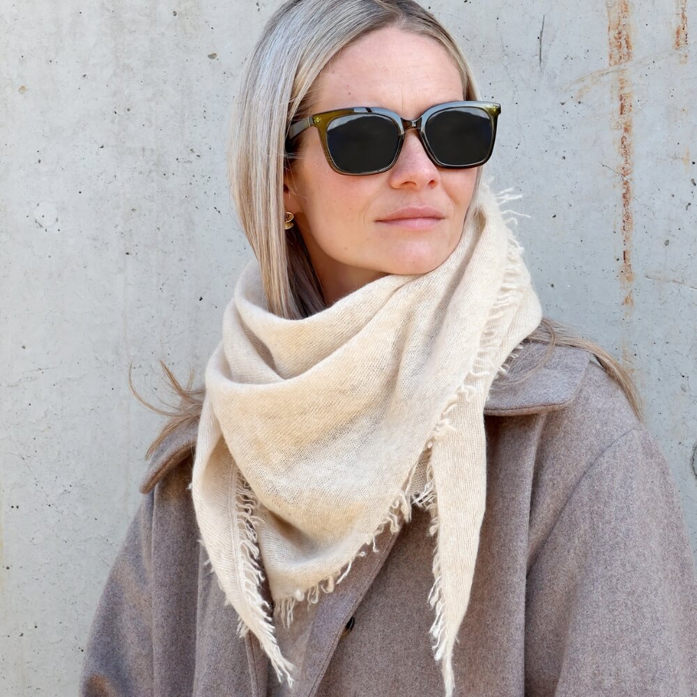 Cashmere Tørklæde frynser 100x70 creme