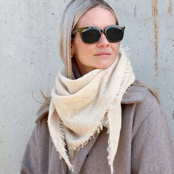 Cashmere Tørklæde frynser 100x70 creme