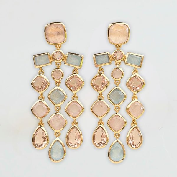 Delphia forgyldte Chandelier Øreringe morganit, chalcedon & rosaquartz