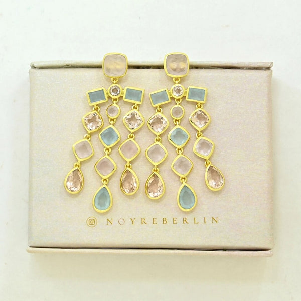 Delphia forgyldte Chandelier Øreringe morganit, chalcedon & rosakvarts