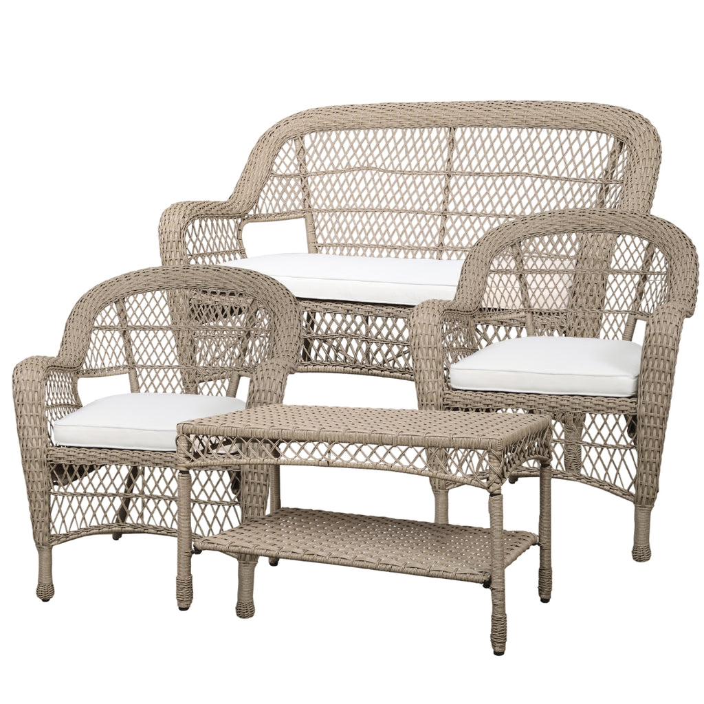 Havemøbelsæt i flet bord, sofa & 2 stole