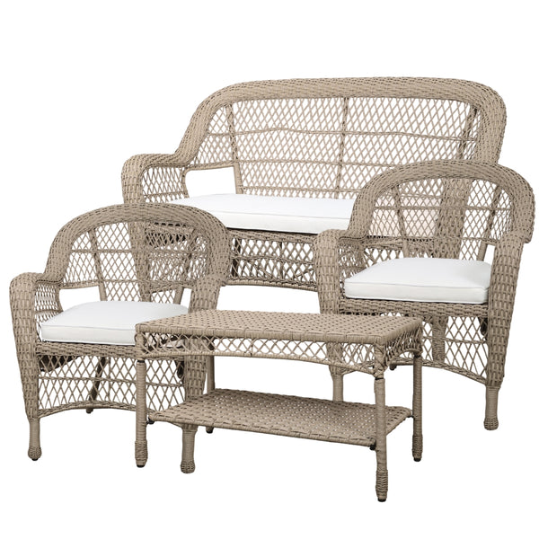 Havemøbelsæt i flet bord, sofa & 2 stole