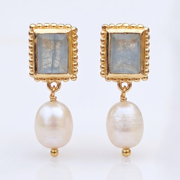 Janika forgyldte Øreringe med perle & aqua chalcedon