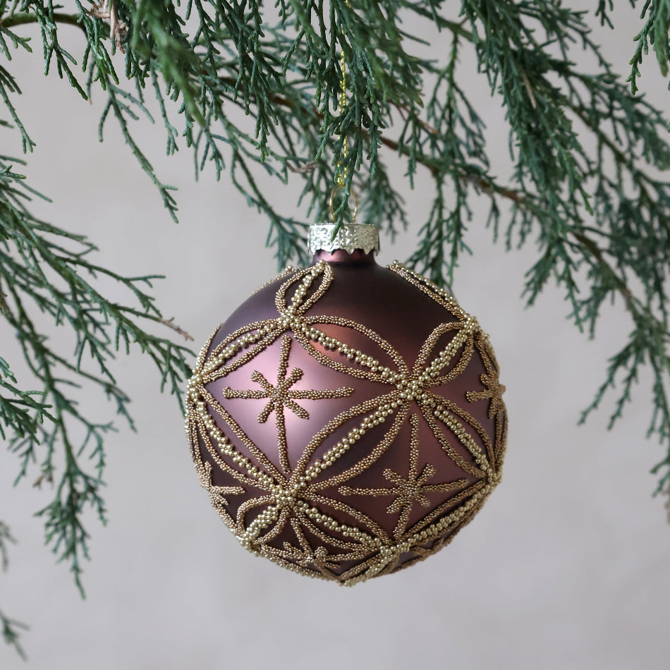 Julekugle stjernemønster 8 cm mocca/guld