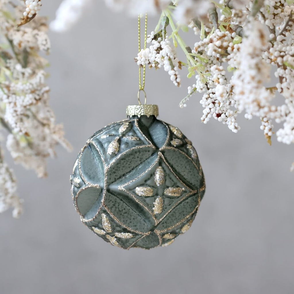 Julekugle med glimmer antik grøn