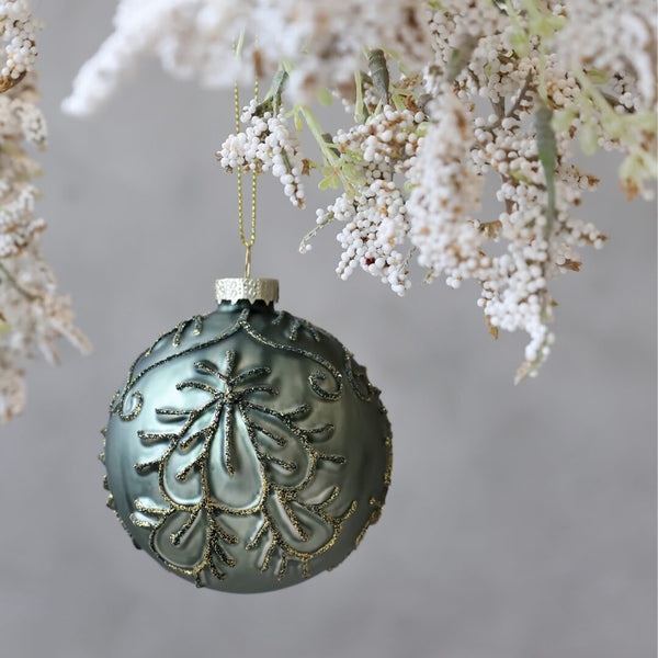 Julekugle med mønster antik grøn