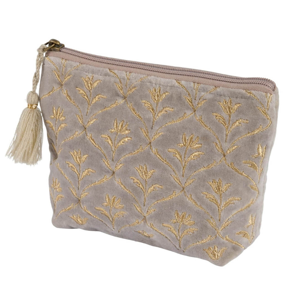 Kosmetiktaske Velour Latte m broderi