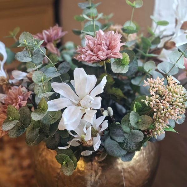 Kunstig Buket i hvid, rosa, grøn