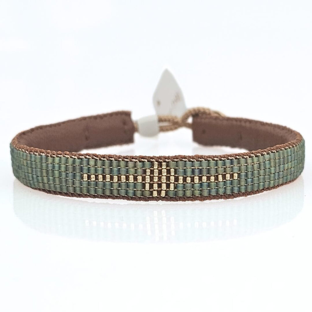 Leo perlevævet  Armbånd bamboo green