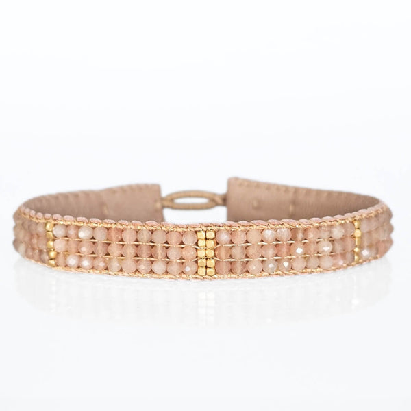 Nina bredt perlevævet armbånd sunstone