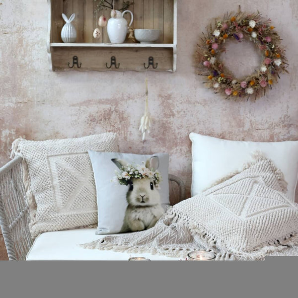 Luksus Pudebetræk tufted med frynser off white 50 x 50