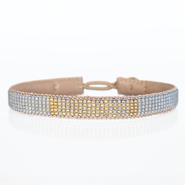 Pin Point Perlevævet Armbånd baby blue/forgyldt