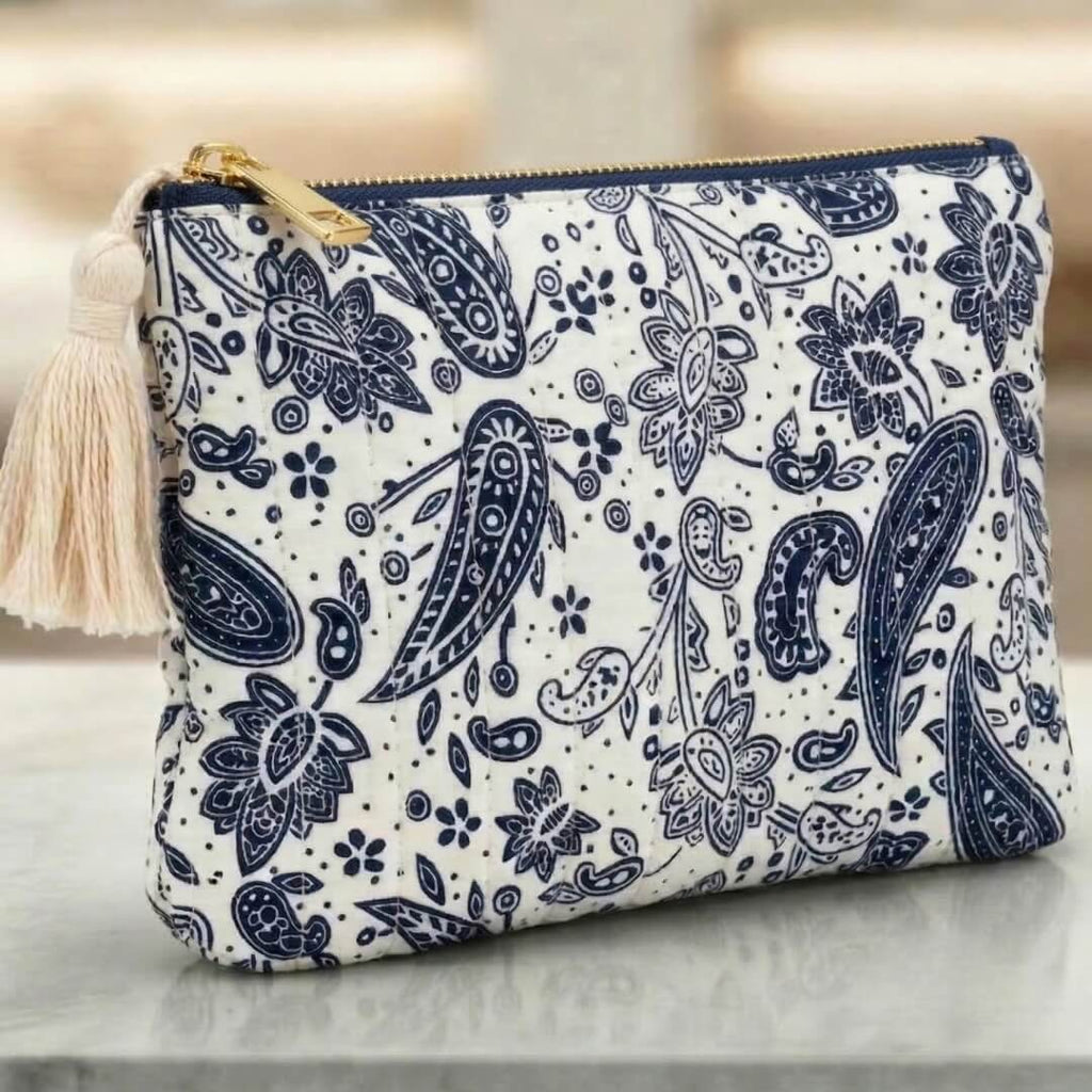 Pretty quiltet Kosmetiktaske blå paisley