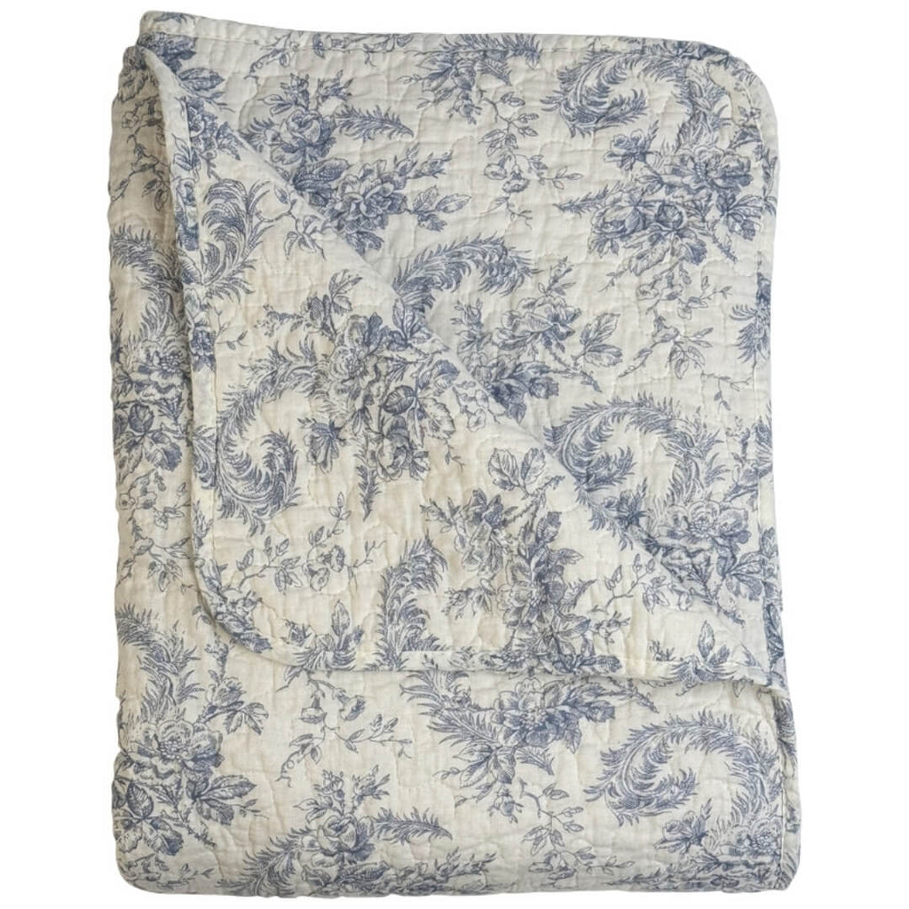 Quilt Tæppe Magnolia lys blå blomsterprint 140 x 180 cm