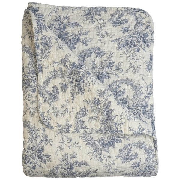 Quilt Tæppe Magnolia lys blå blomsterprint 140 x 180 cm