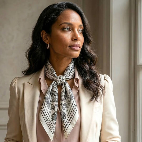 Silky bandana Tørklæde satin sort hvid