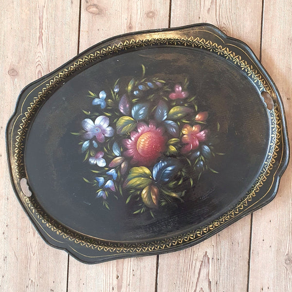 Antik Russisk Metal Bakke med Blomster