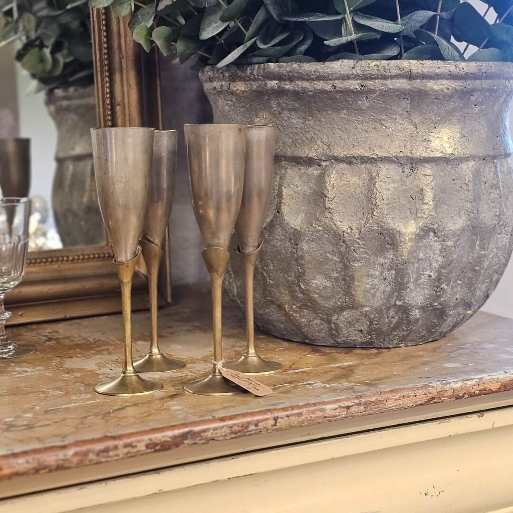 Gamle franske Champagnefløjter messing 4 stk.